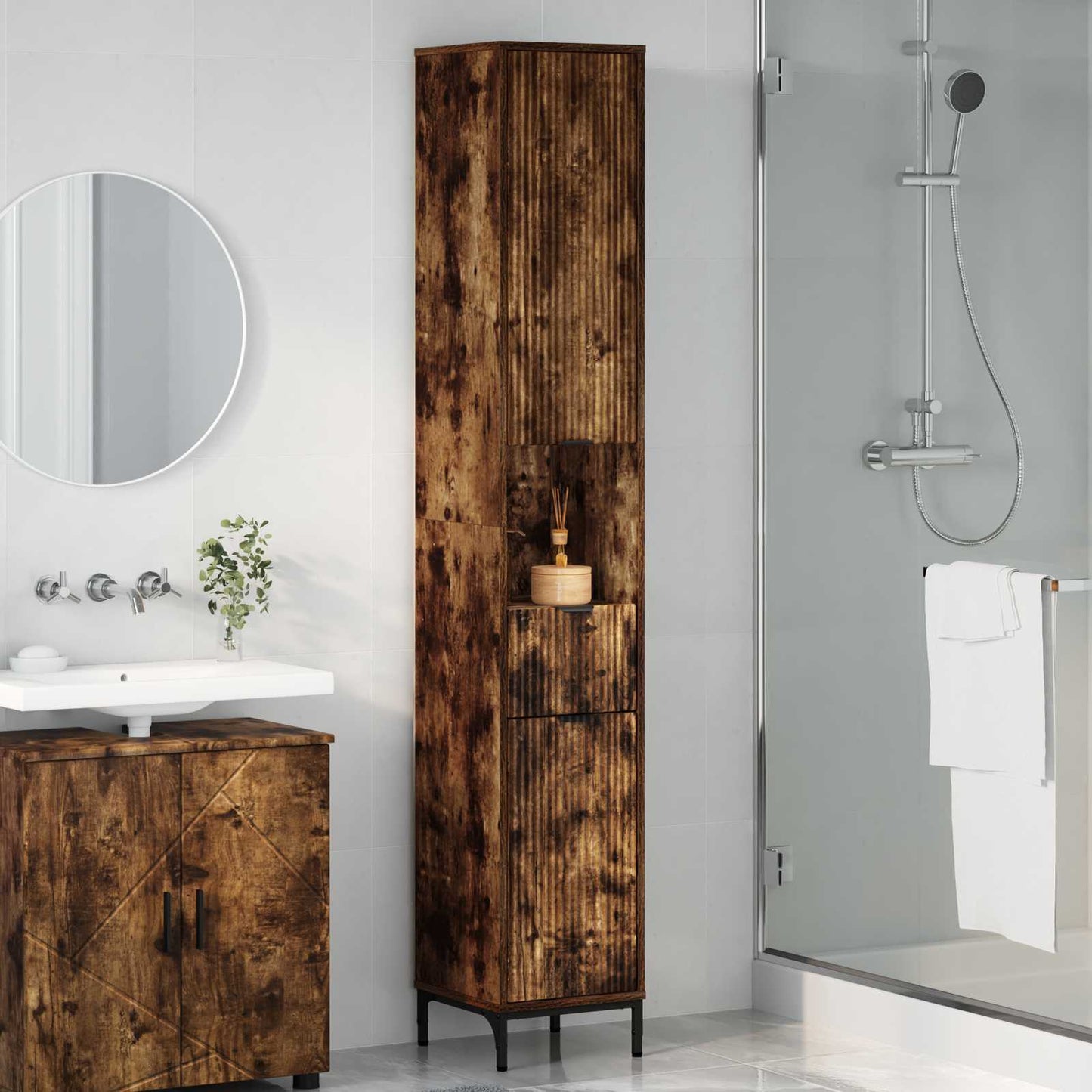 vidaXL Bathroom Cabinet Smoked Oak 31.5 x 33 x 190 cm