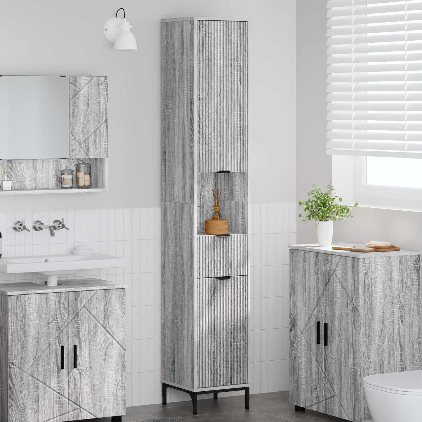 vidaXL Bathroom Cabinet Grey Sonoma 31.5 x 33 x 190 cm
