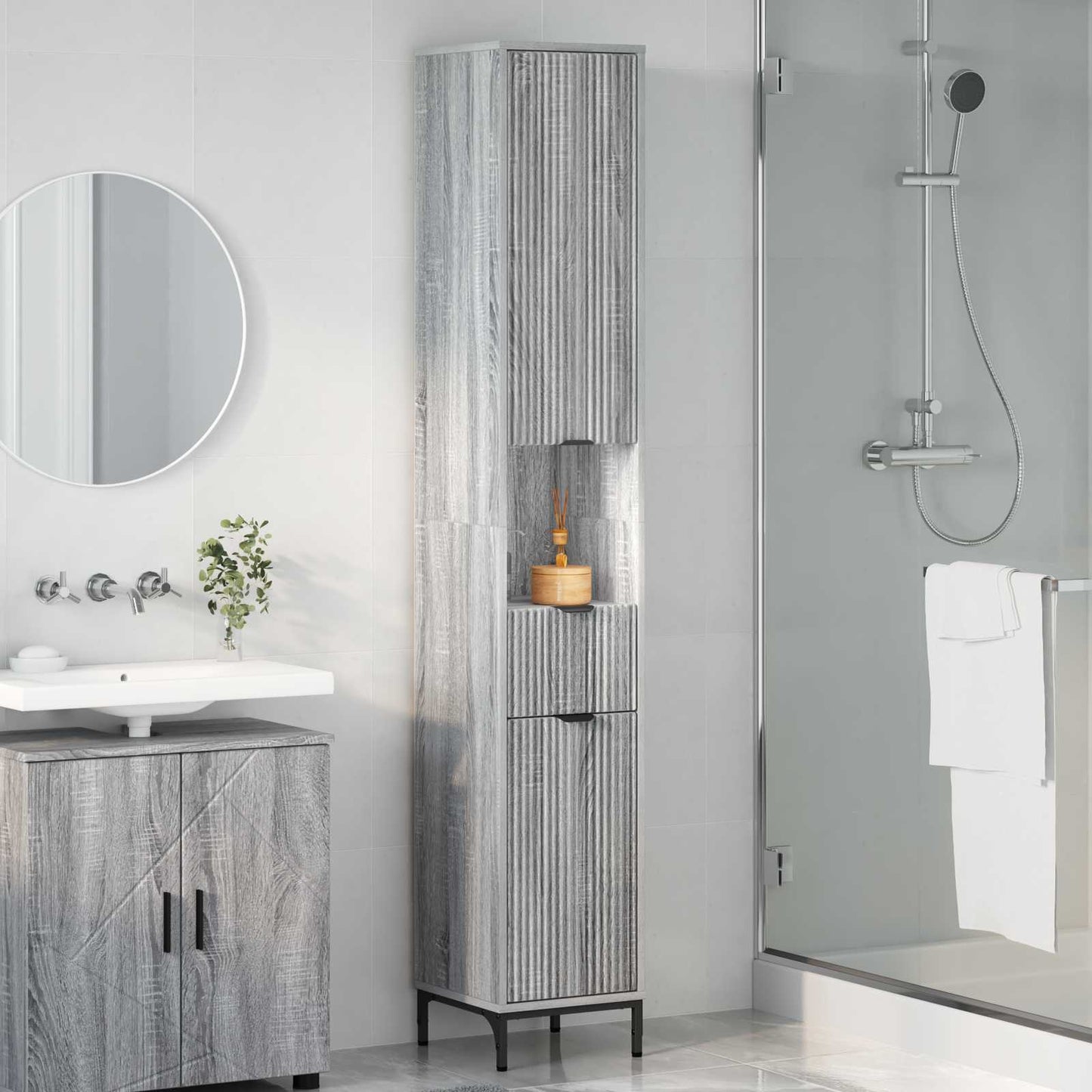 vidaXL Bathroom Cabinet with Drawer Grey Sonoma 31.5 x 33 x 190 cm