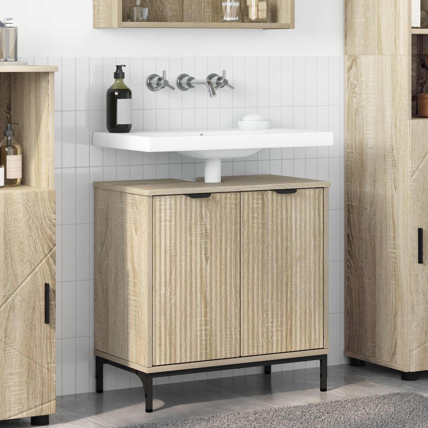 vidaXL Bathroom Sink Cabinet with Door Sonoma Oak 60.5 x 33.5 x 61 cm