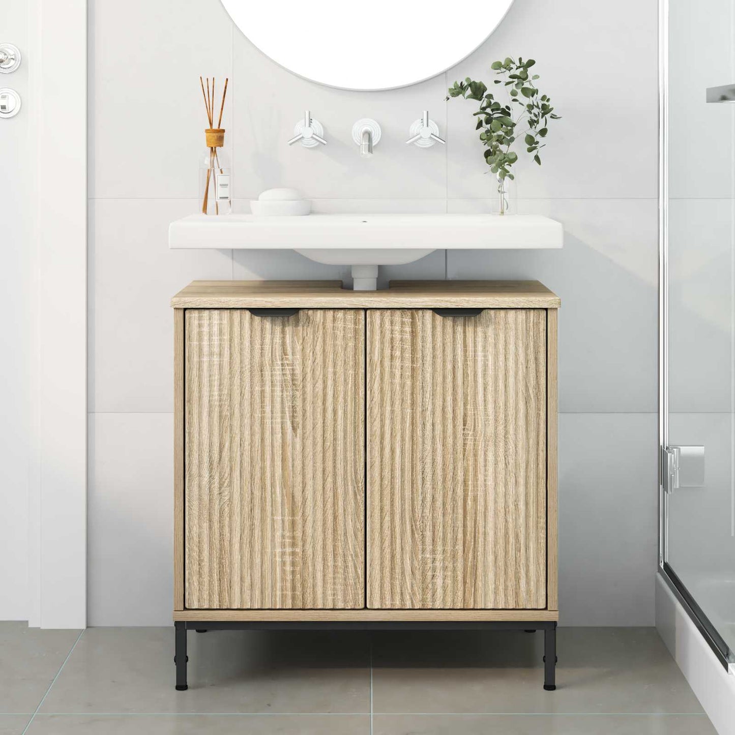 vidaXL Bathroom Sink Cabinet with Door Sonoma Oak 60.5 x 33.5 x 61 cm