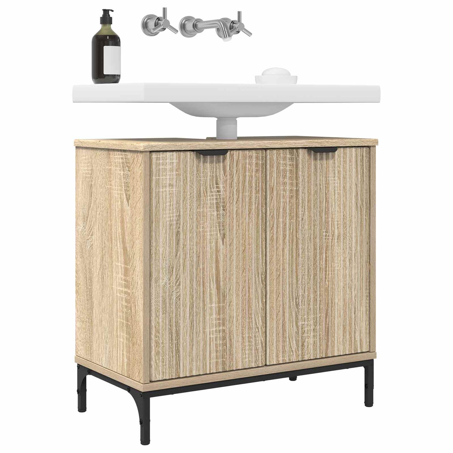 vidaXL Bathroom Sink Cabinet with Door Sonoma Oak 60.5 x 33.5 x 61 cm