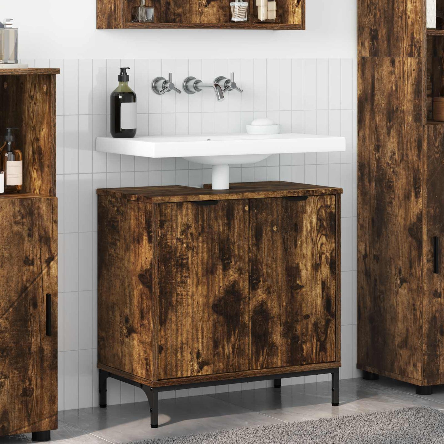 vidaXL Bathroom Sink Cabinet with Door Smoked Oak 60.5 x 33.5 x 61 cm