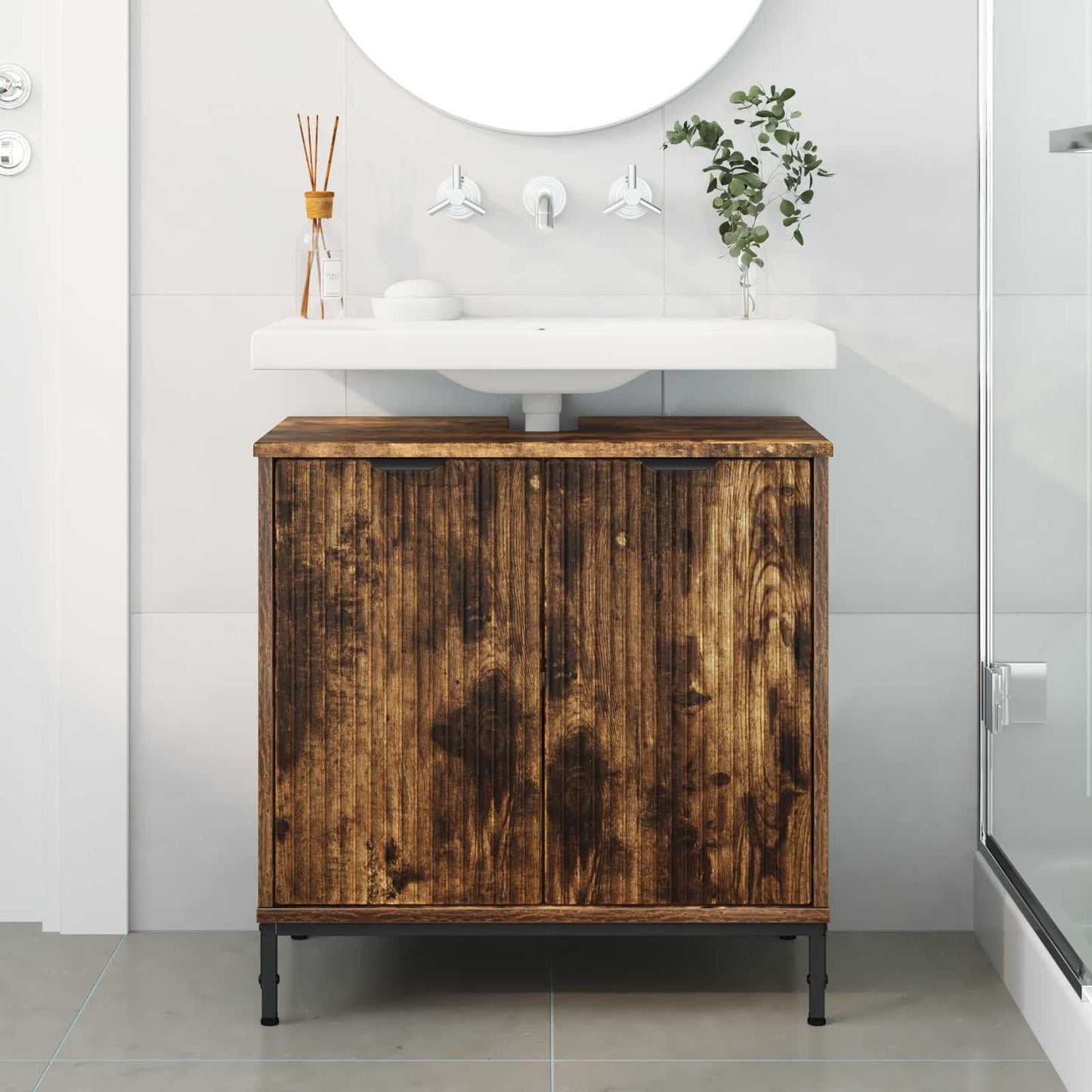vidaXL Bathroom Sink Cabinet with Door Smoked Oak 60.5 x 33.5 x 61 cm