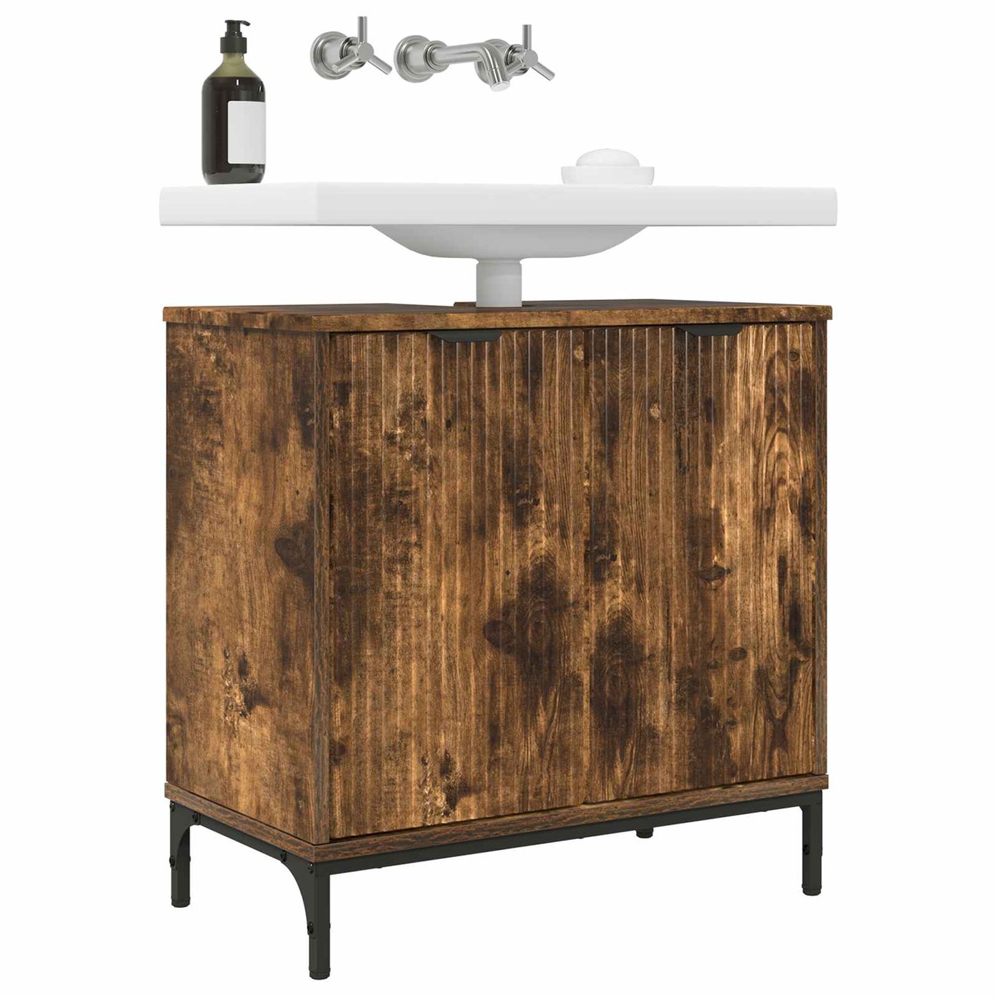 vidaXL Bathroom Sink Cabinet with Door Smoked Oak 60.5 x 33.5 x 61 cm