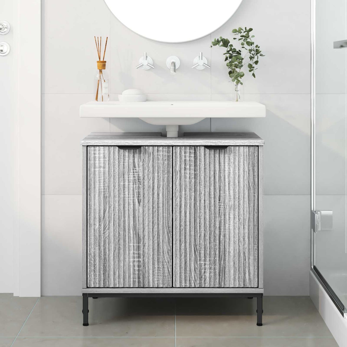 vidaXL Bathroom Sink Cabinet Grey Sonoma 60.5 x 33.5 x 61 cm