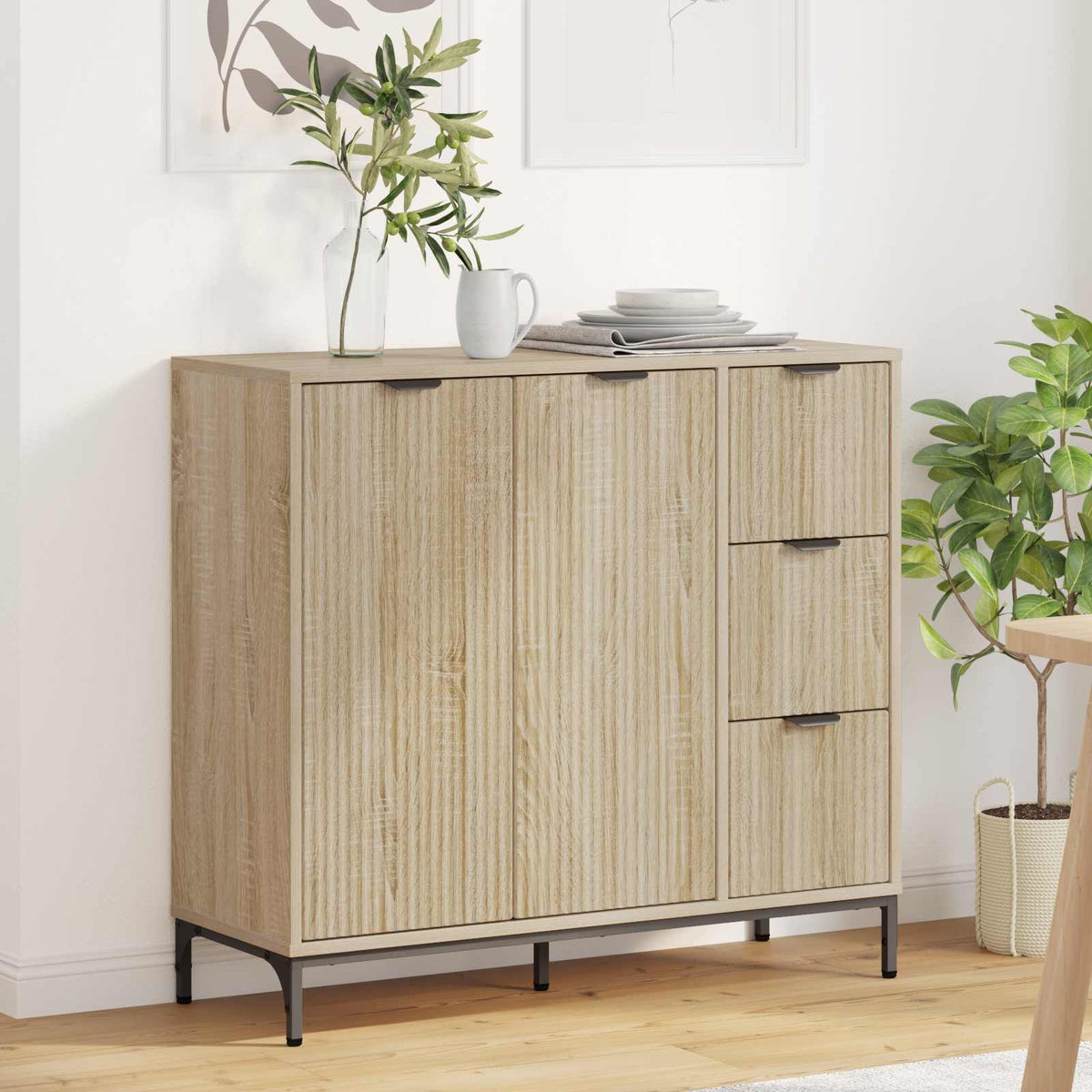vidaXL Sideboard Sonoma Oak 89.5 x 33 x 82 cm Engineered Wood