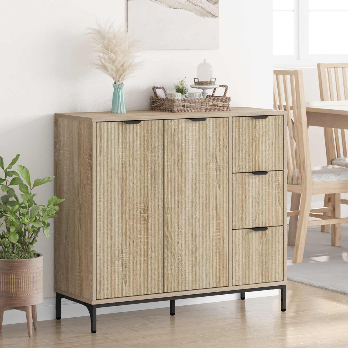 vidaXL Sideboard Sonoma Oak 89.5 x 33 x 82 cm Engineered Wood