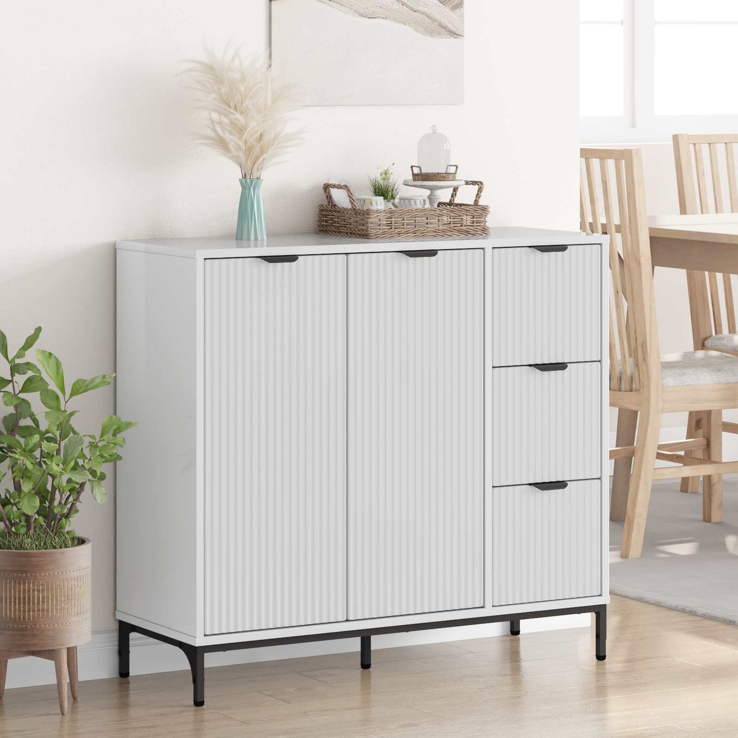 vidaXL Sideboard High Gloss White 89.5 x 33 x 82 cm Engineered Wood