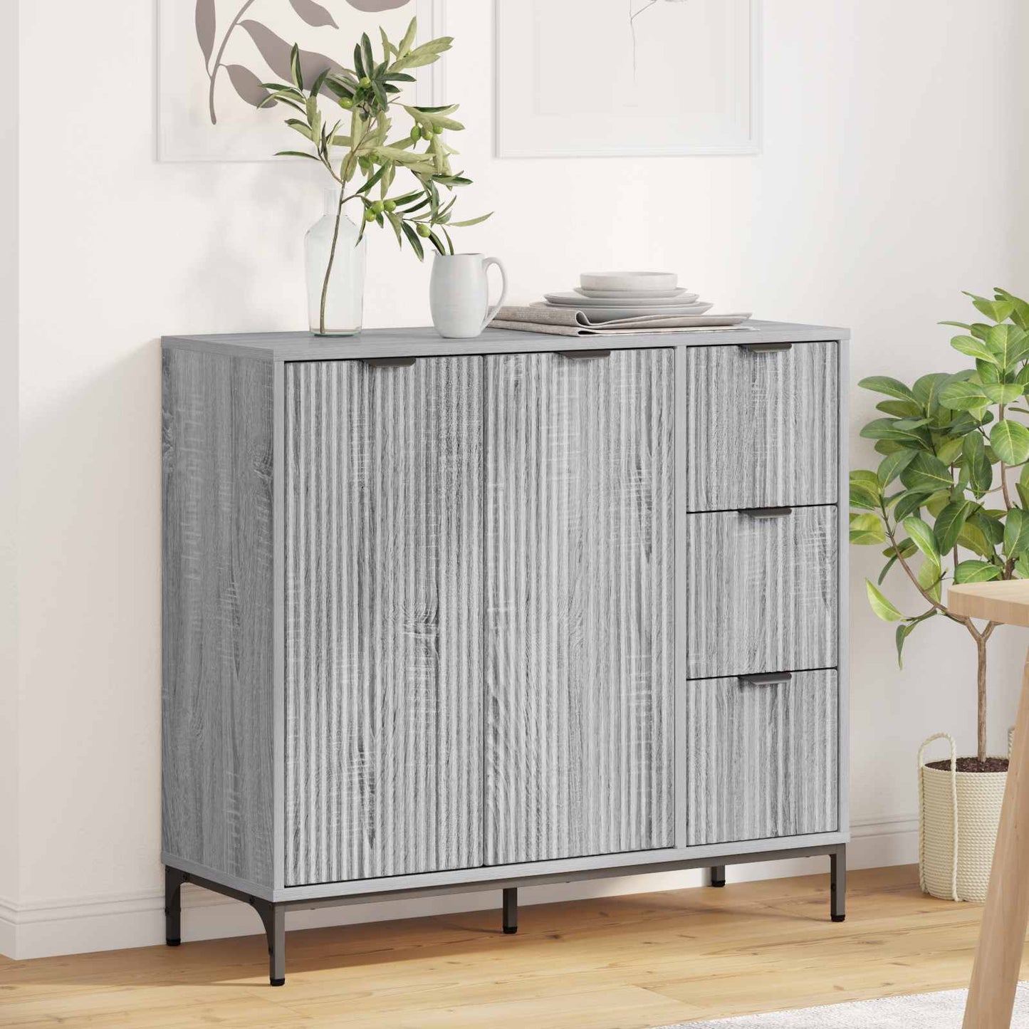 vidaXL Sideboard Grey Sonoma 89.5 x 33 x 82 cm Engineered Wood
