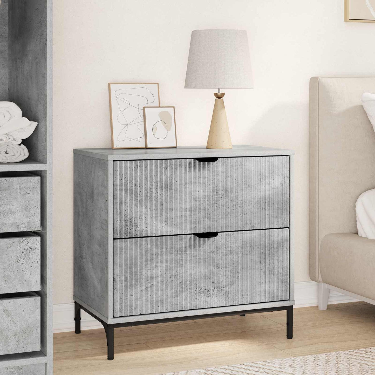 vidaXL Bedside Table Concrete grey 63.5 x 36 x 61 cm Engineered wood