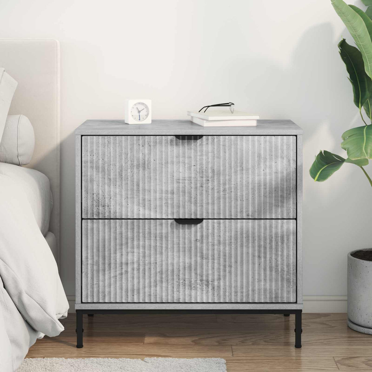 vidaXL Bedside Table Concrete grey 63.5 x 36 x 61 cm Engineered wood