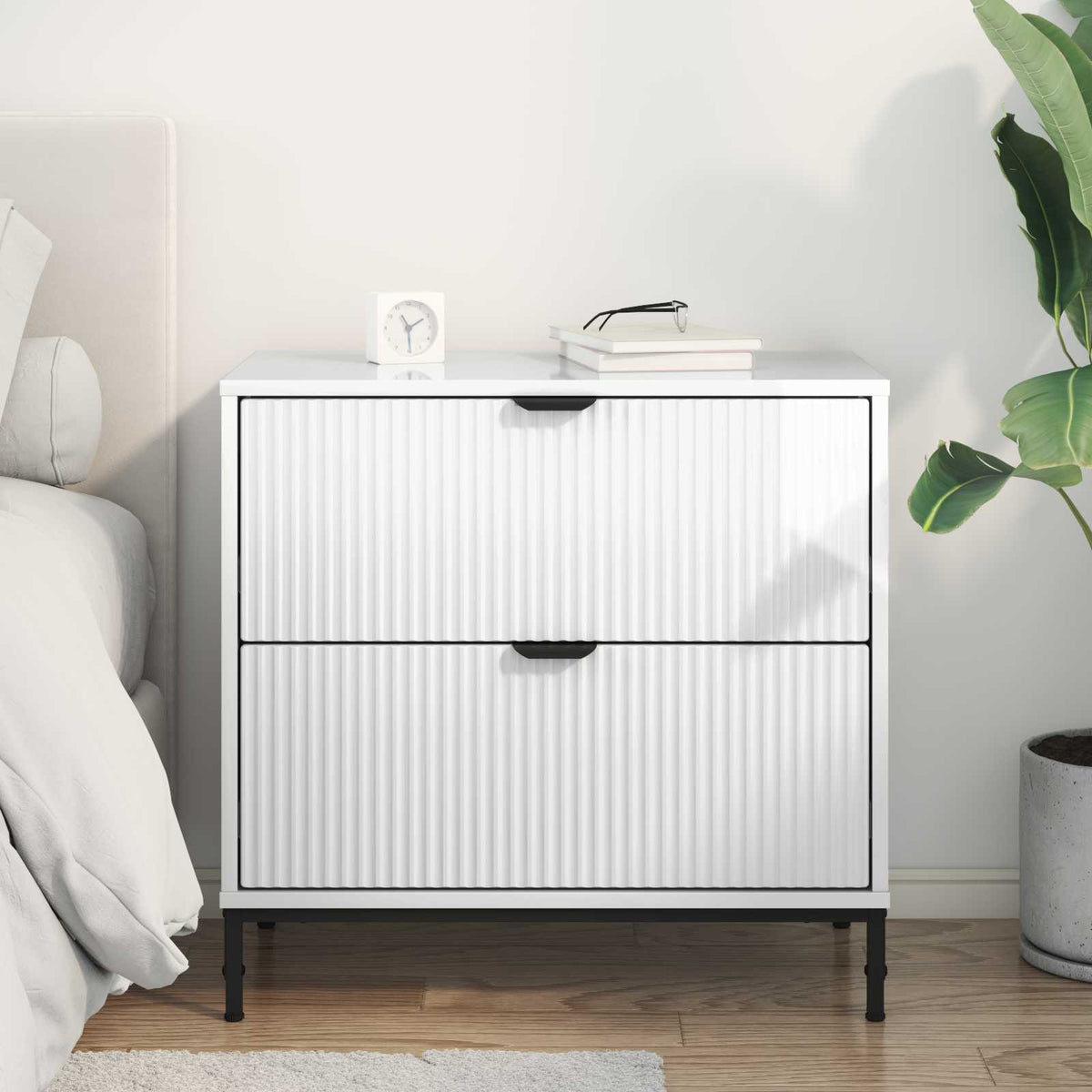 vidaXL Bedside Table High gloss white 63.5 x 36 x 61 cm
