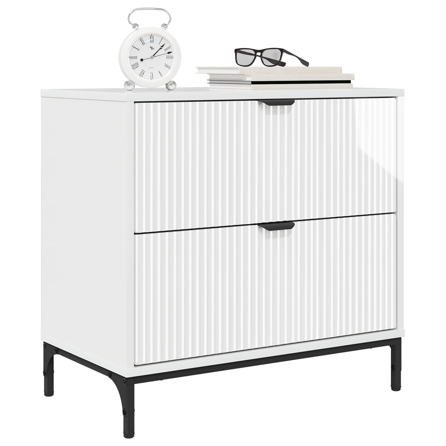 vidaXL Bedside Table with Drawer High gloss white 63.5 x 36 x 61 cm