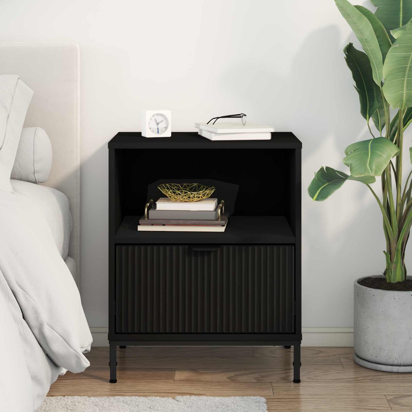vidaXL Bedside Cabinet Black 49 x 36 x 61 cm Engineered wood
