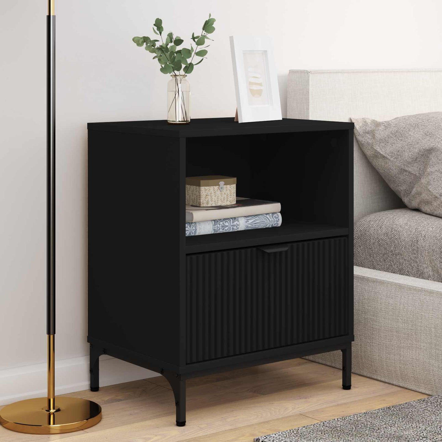vidaXL Bedside Cabinet 2 pcs Black 49 x 36 x 61 cm Engineered wood