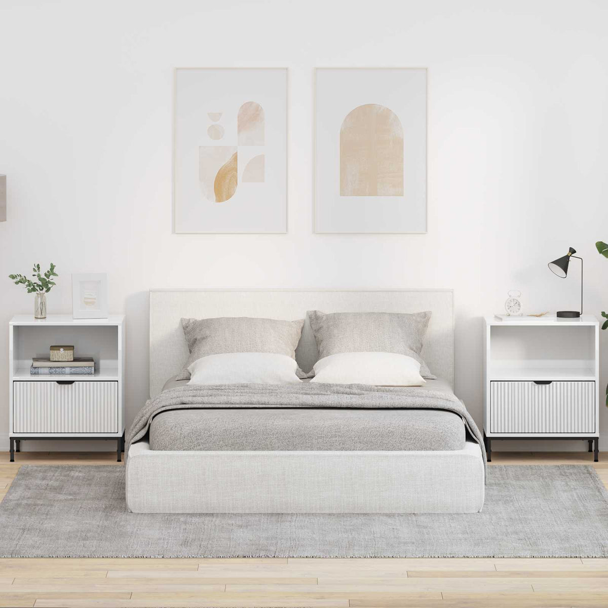 vidaXL Bedside Cabinet 2 pcs High gloss white 49 x 36 x 61 cm