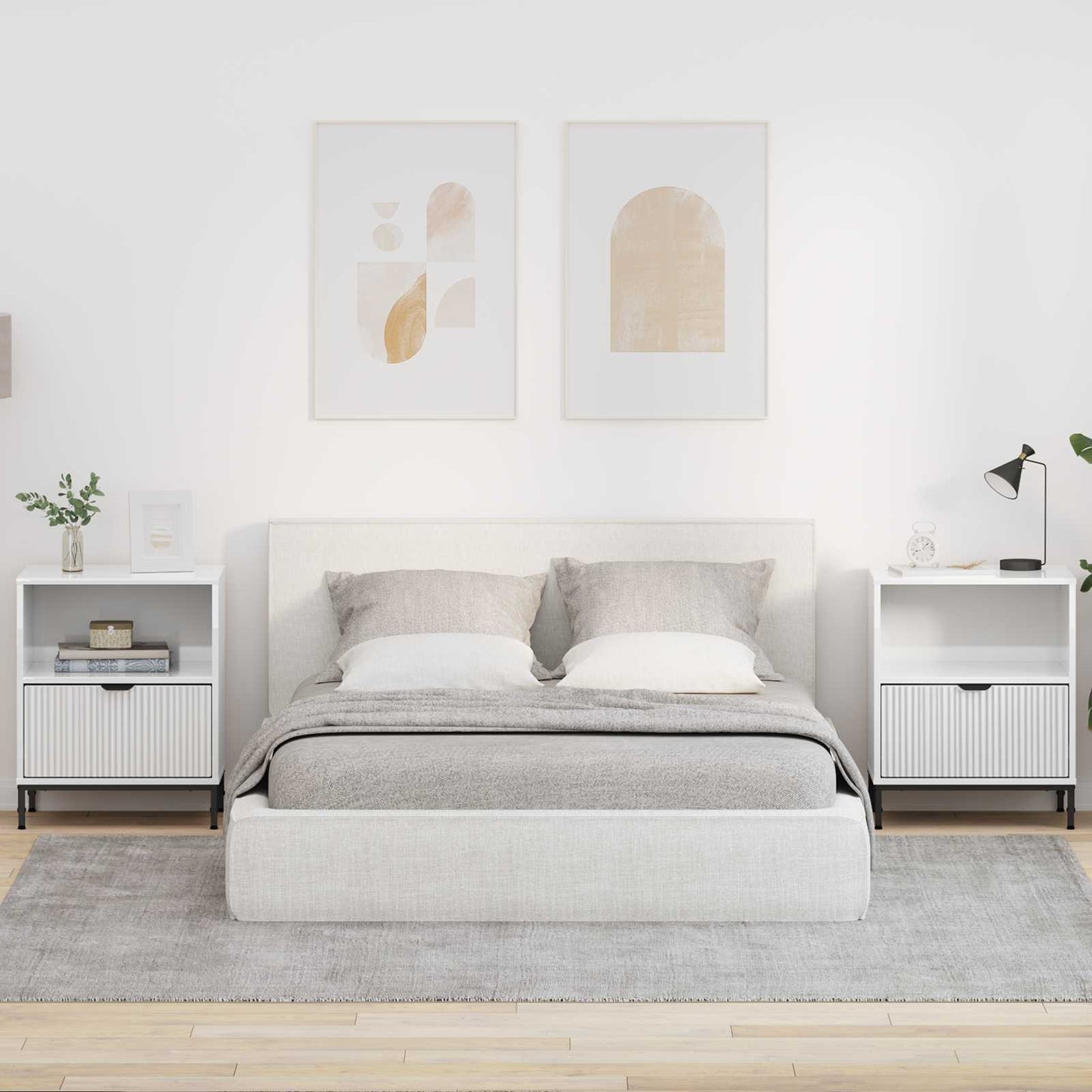 vidaXL Bedside Cabinet 2 pcs High gloss white 49 x 36 x 61 cm