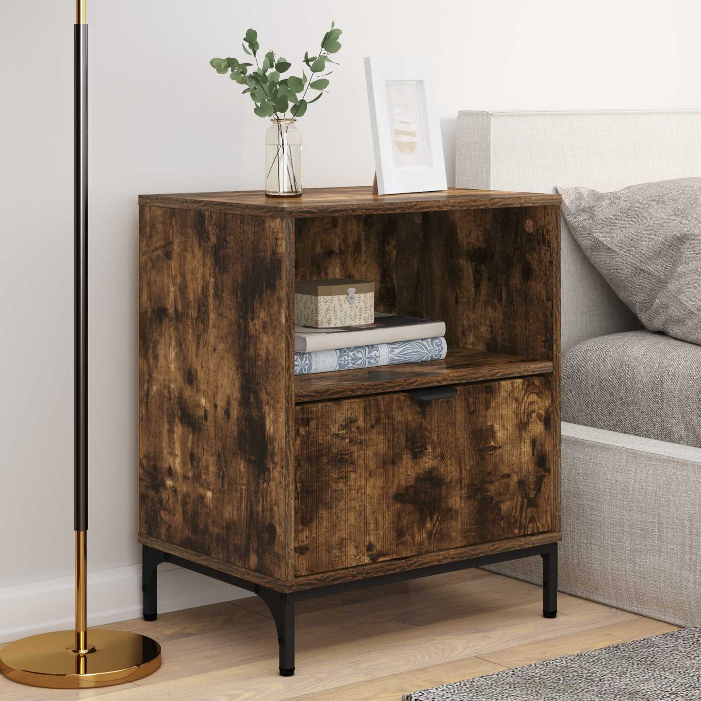 vidaXL Bedside Cabinet with Drawer 2 pcs Smoked oak 49 x 36 x 61 cm