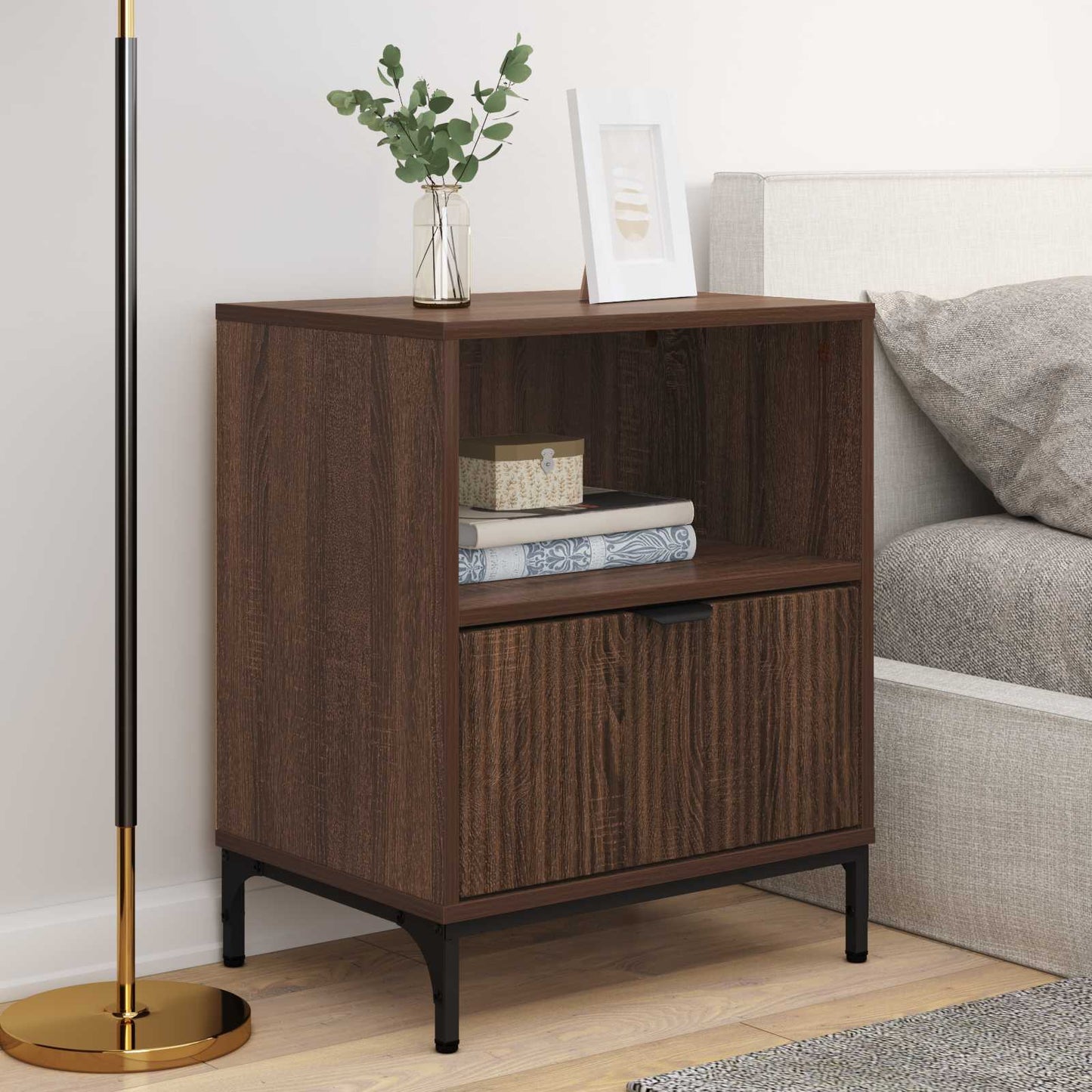 vidaXL Bedside Cabinet 2 pcs Brown oak 49 x 36 x 61 cm Engineered wood