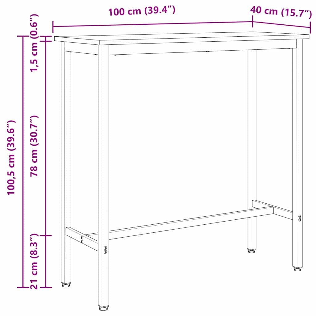 vidaXL Table Smoked Oak 100 x 40 x 100.5 cm Engineered Wood and Steel
