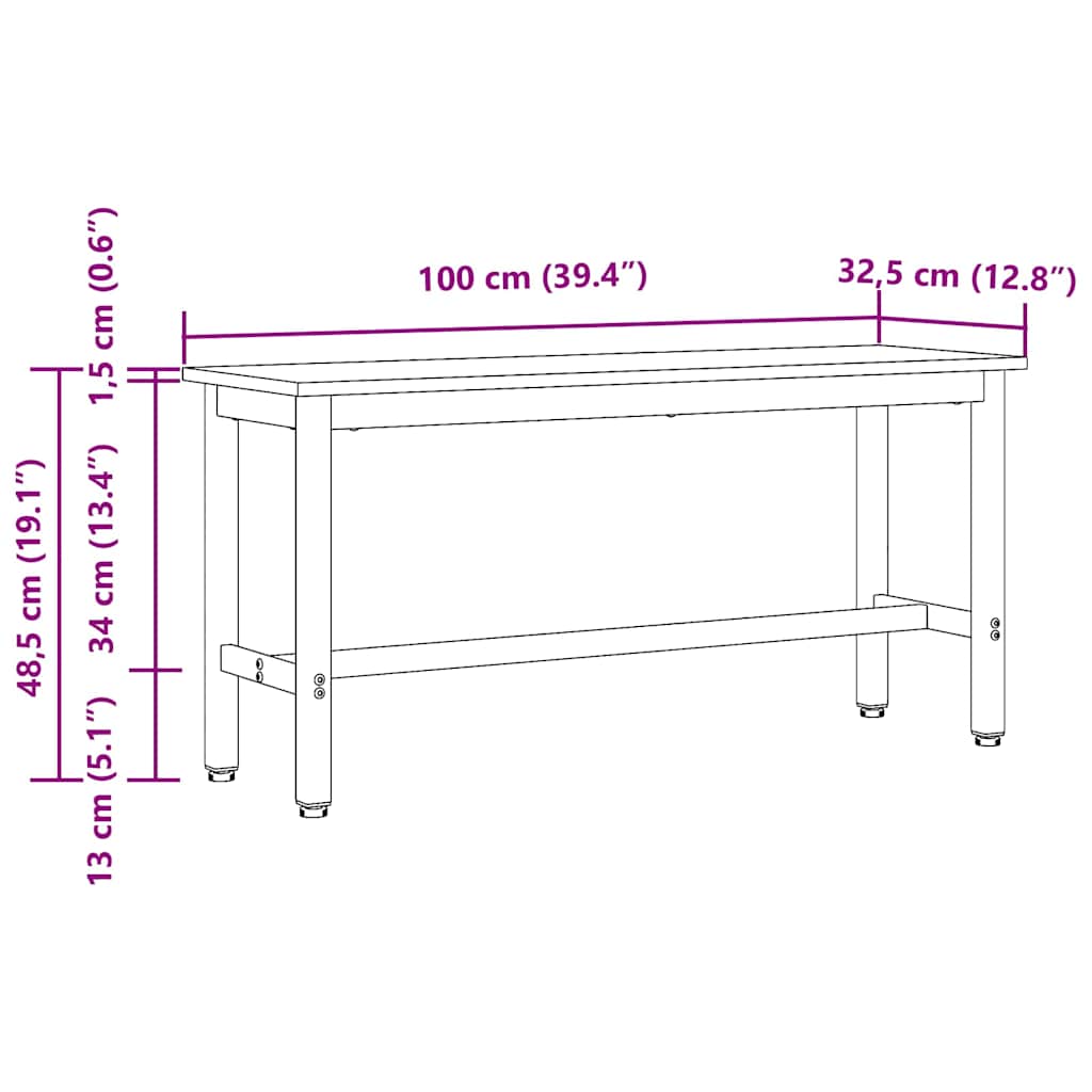 vidaXL Dining Bench 2 pcs Smoked Oak 100 x 32.5 x 48.5 cm
