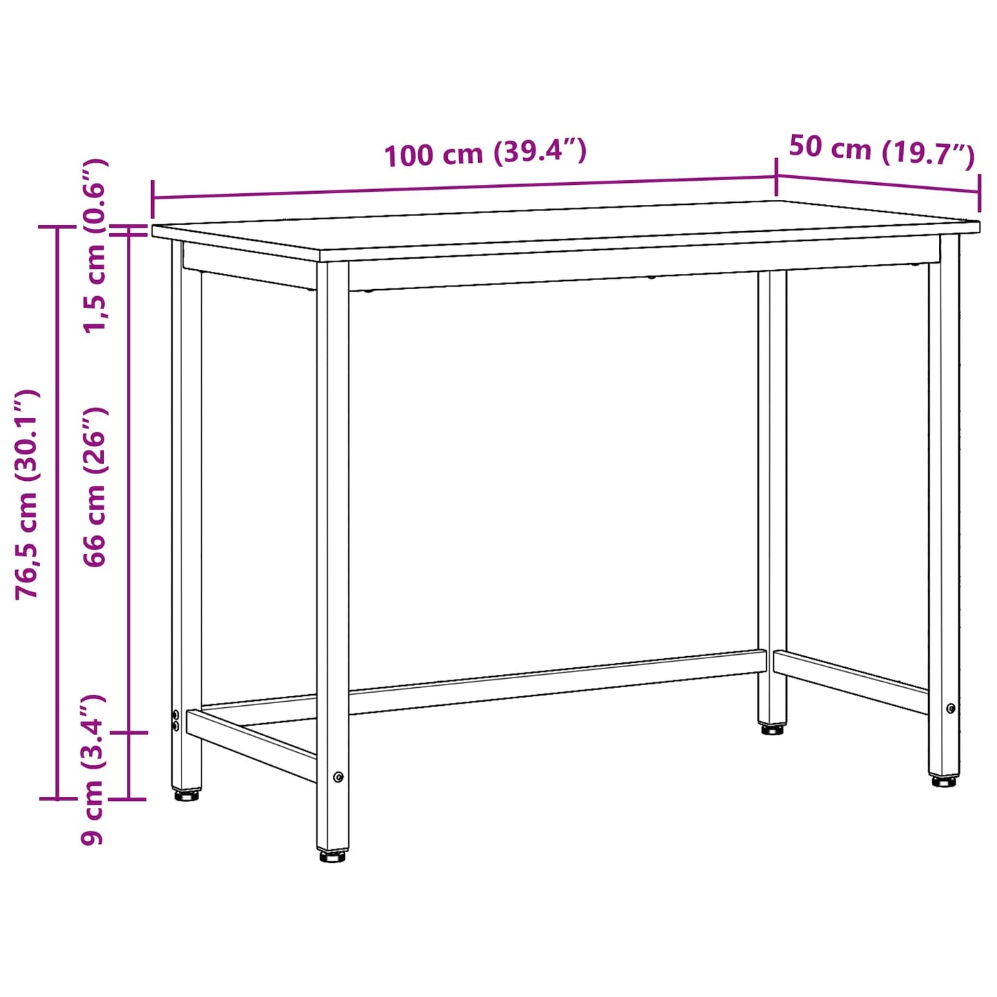 vidaXL Table Black Oak 100 x 50 x 76.5 cm Engineered Wood and Steel