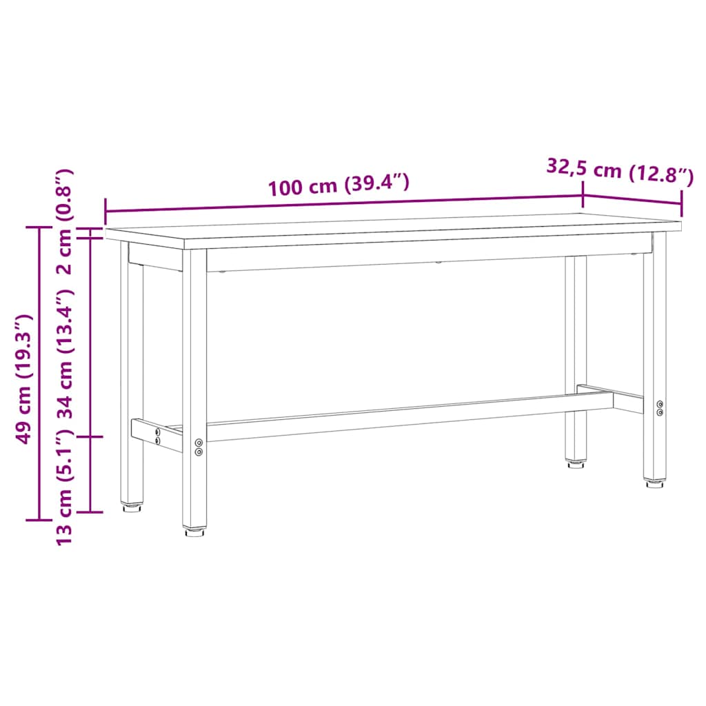 vidaXL Dining Bench Natural 100 x 32.5 x 49 cm Solid pine wood