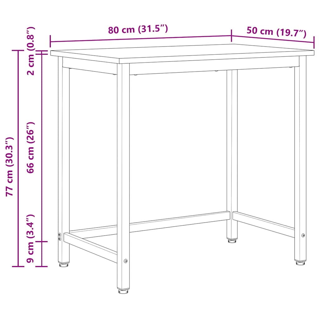 vidaXL Table White 80 x 50 x 77 cm Engineered Wood and Steel