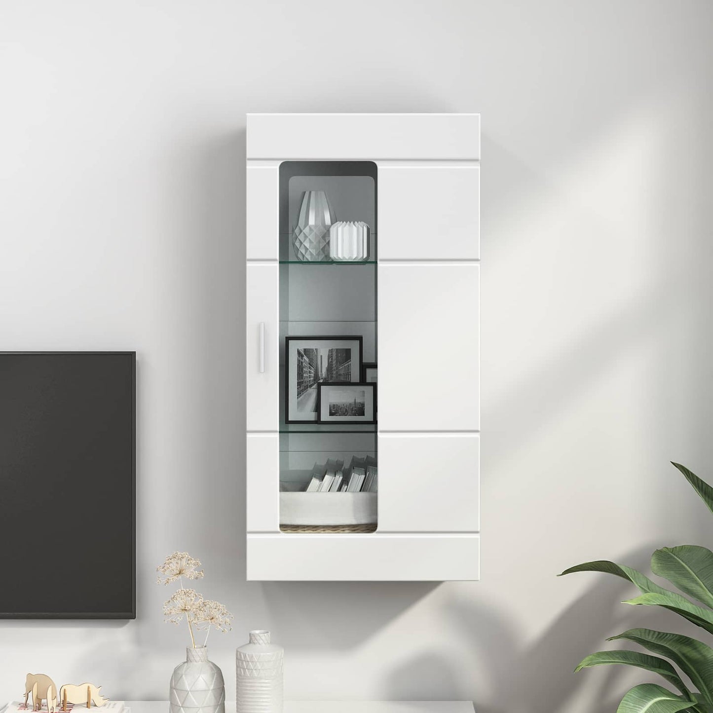 vidaXL Wooden Cabinet with Storage High Gloss White 50 x 29 x 100 cm
