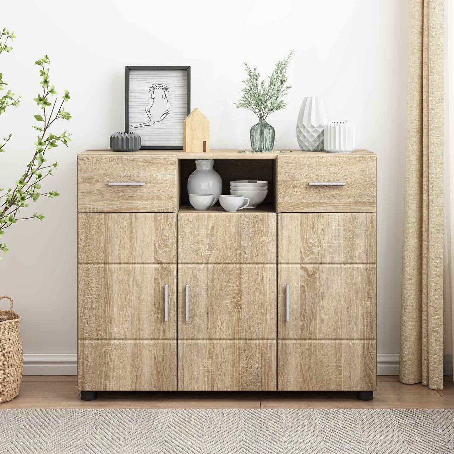 vidaXL Wooden Cabinet Sonoma Oak 88.5 x 30.5 x 73 cm Engineered Wood
