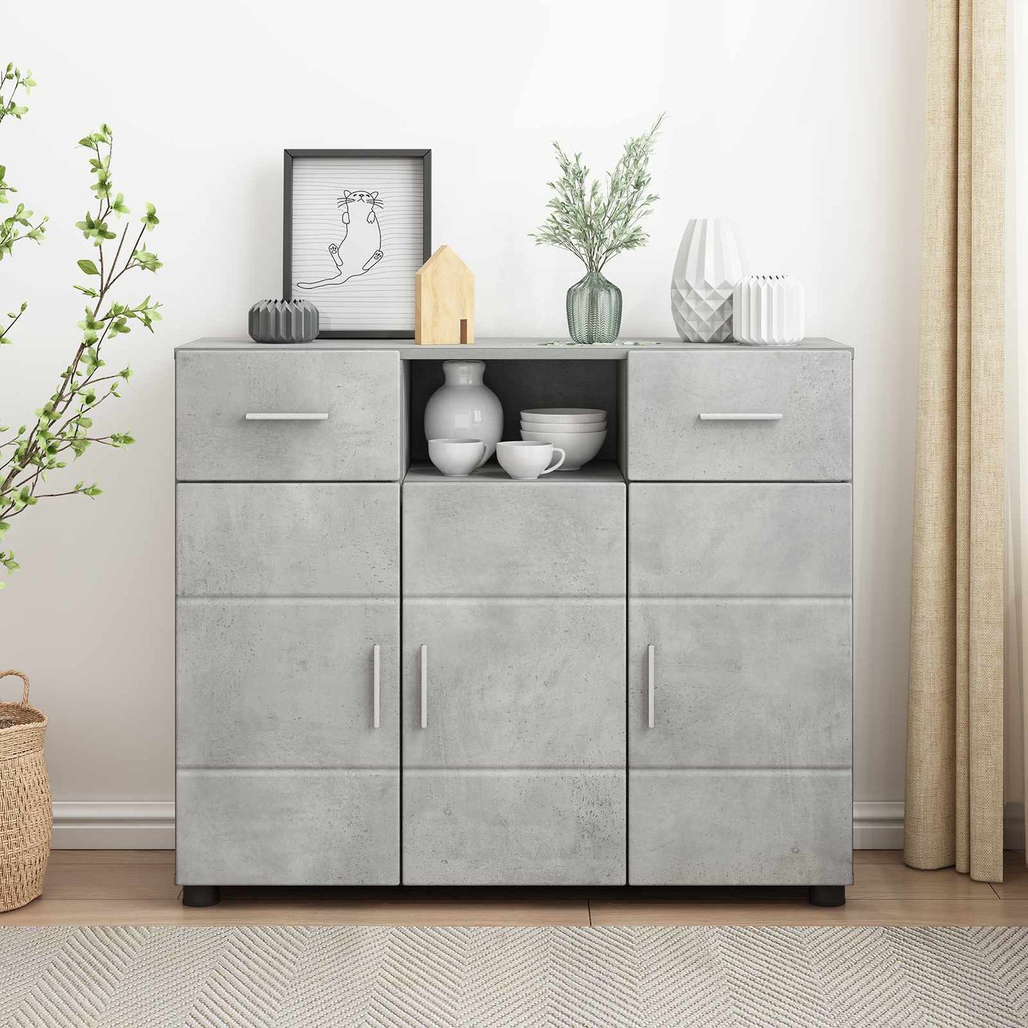 vidaXL Wooden Cabinet Concrete Grey Engineered Wood