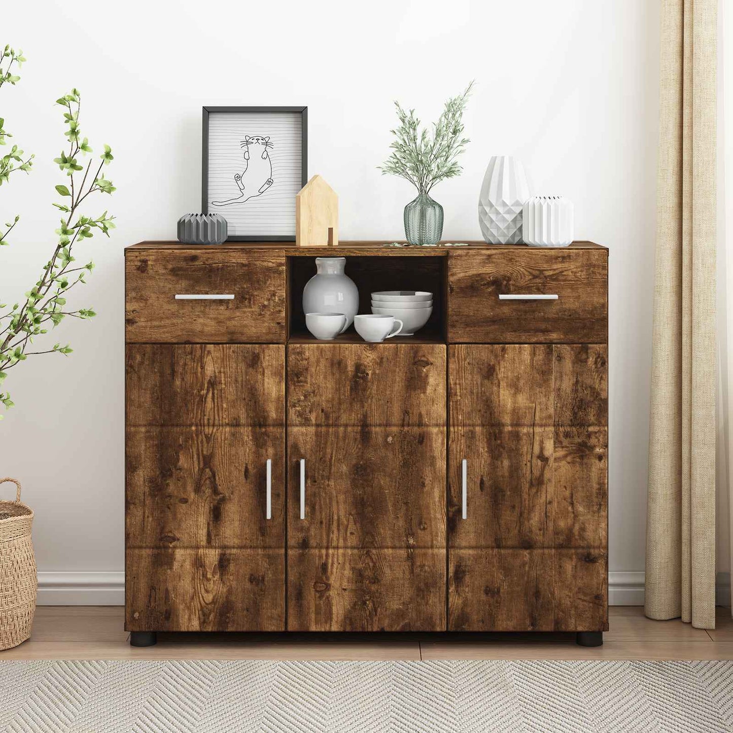 vidaXL Wooden Cabinet Smoked Oak 88.5 x 30.5 x 73 cm Engineered Wood