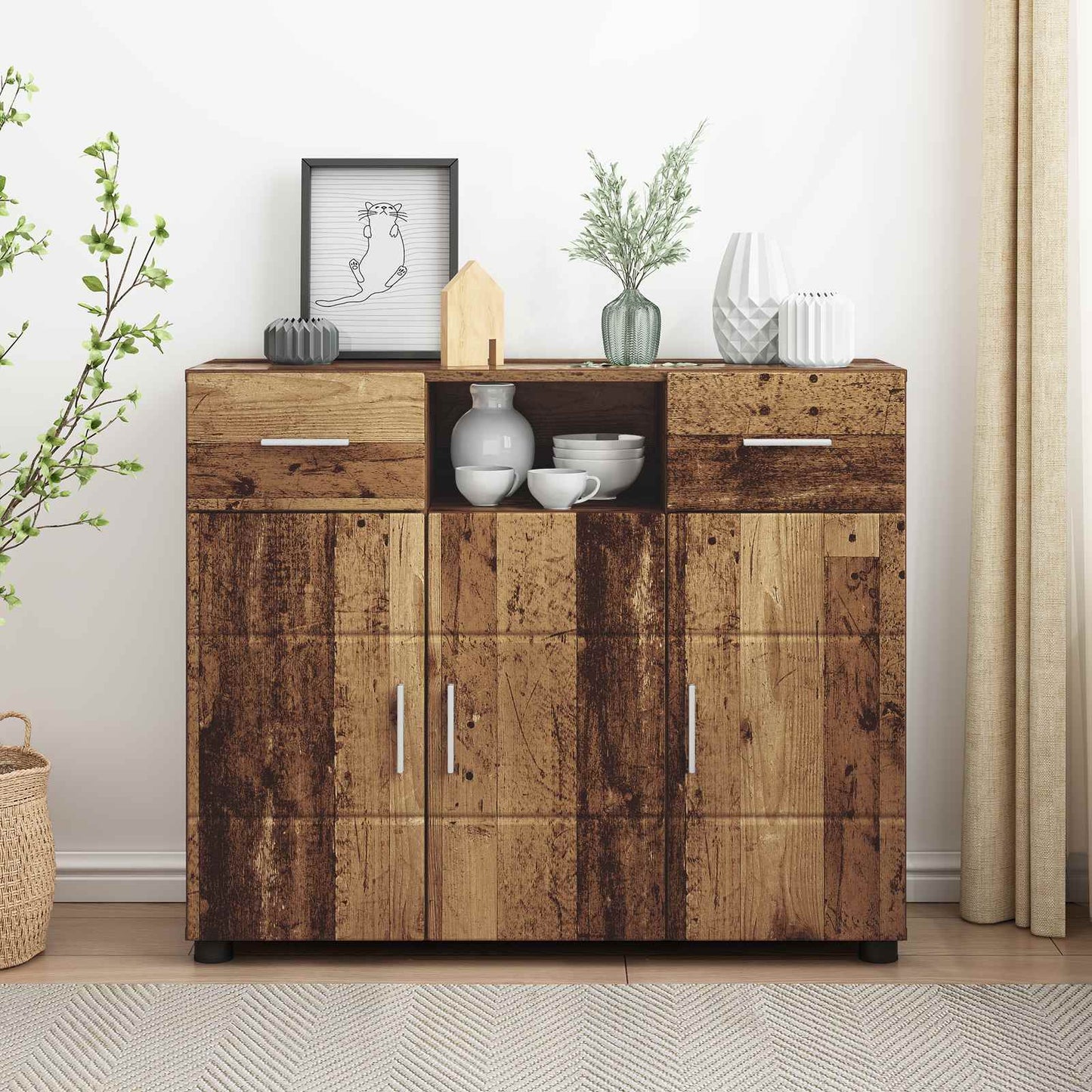 vidaXL Wooden Cabinet Old Wood 88.5 x 30.5 x 73 cm Engineered Wood