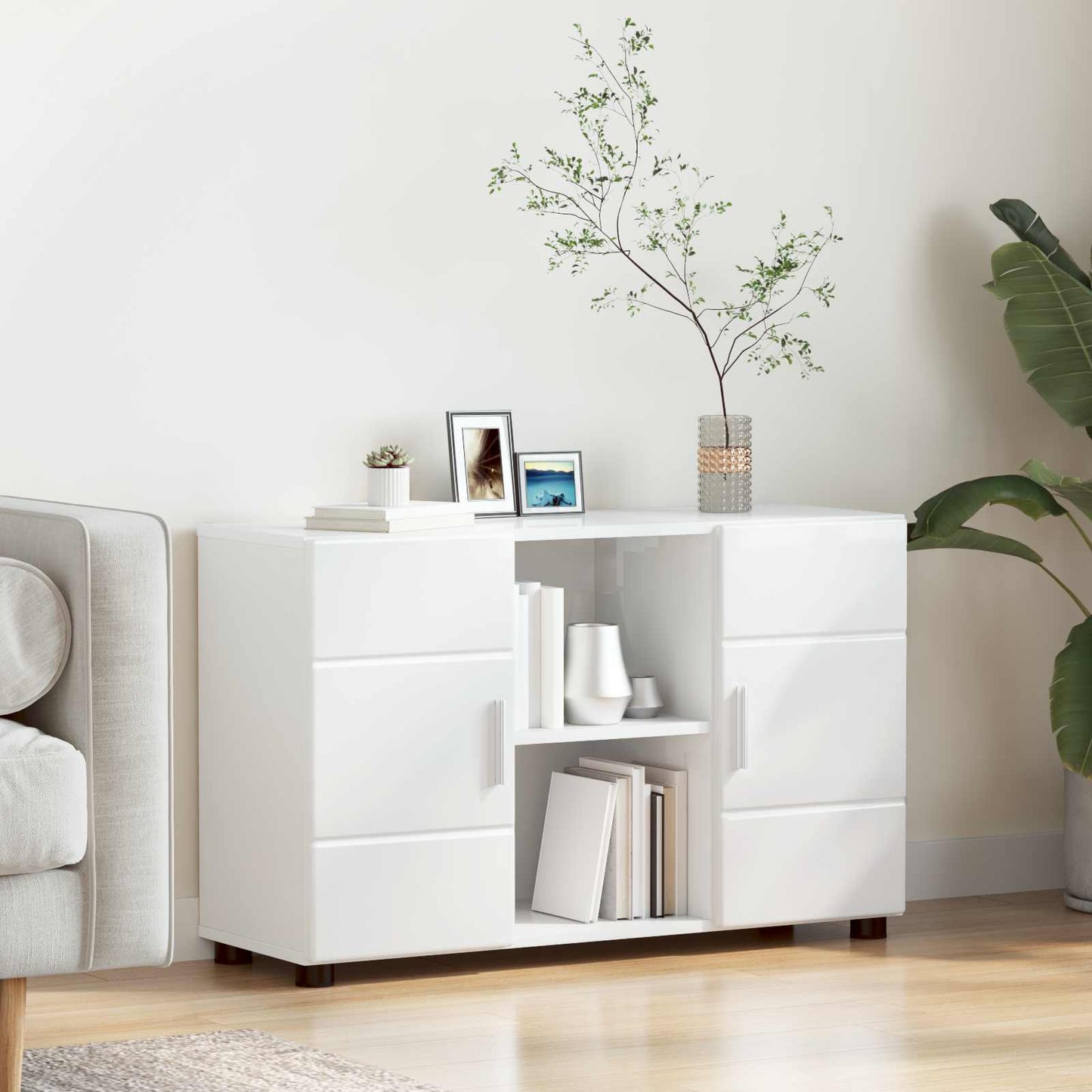 vidaXL Sideboard FLORIN High Gloss White 88.5 x 30.5 x 55.5 cm