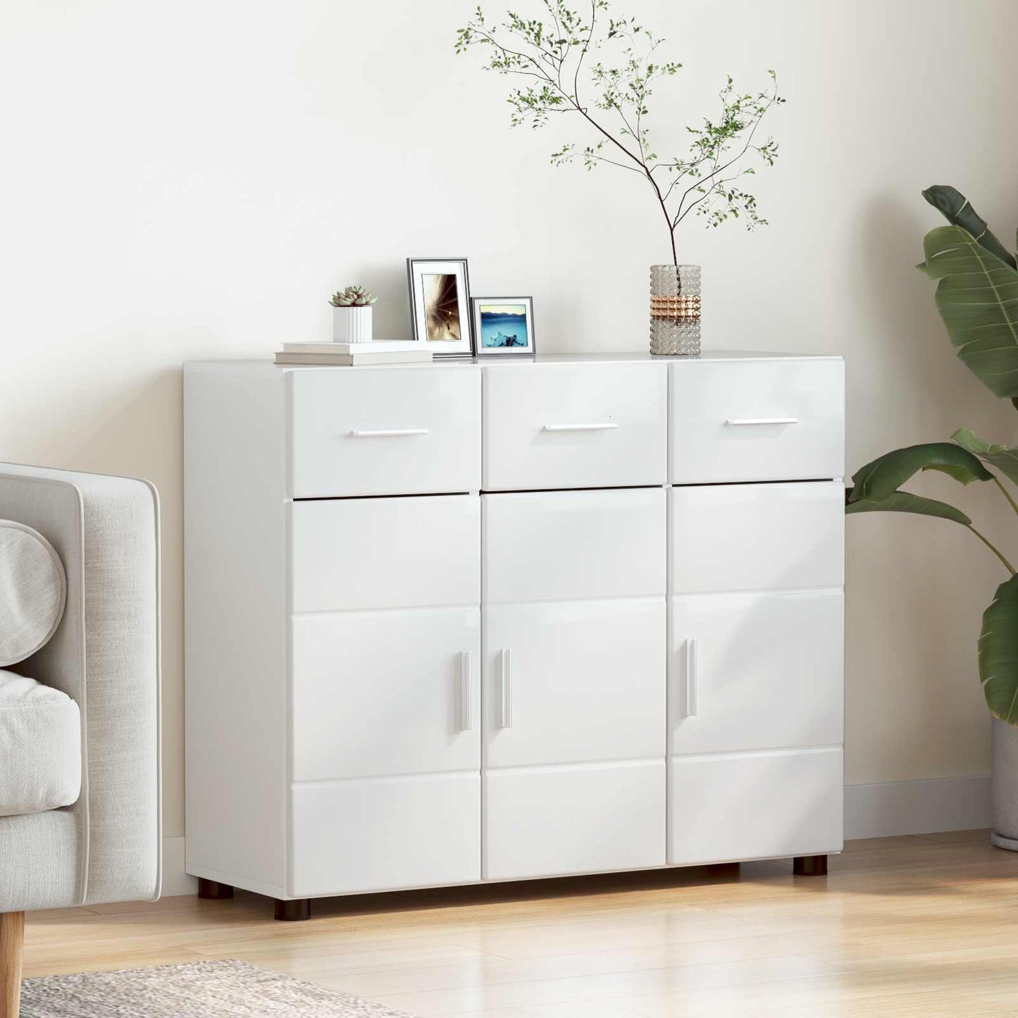 vidaXL Sideboard FLORIN 88.5 x 30.5 x 73 cm High Gloss White