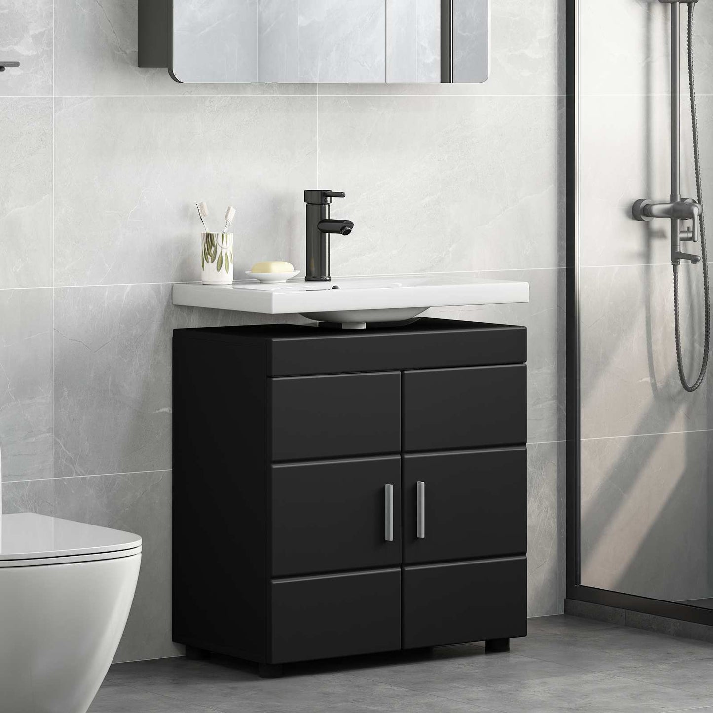 vidaXL Bathroom Cabinet Set TULUM Black 60 x 34 x 63 cm
