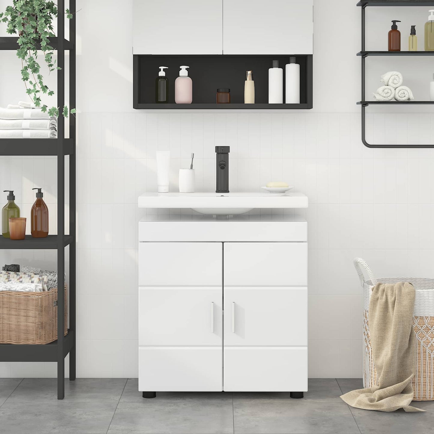 vidaXL Bathroom Cabinet Set TULUM High Gloss White 60 x 34 x 63 cm