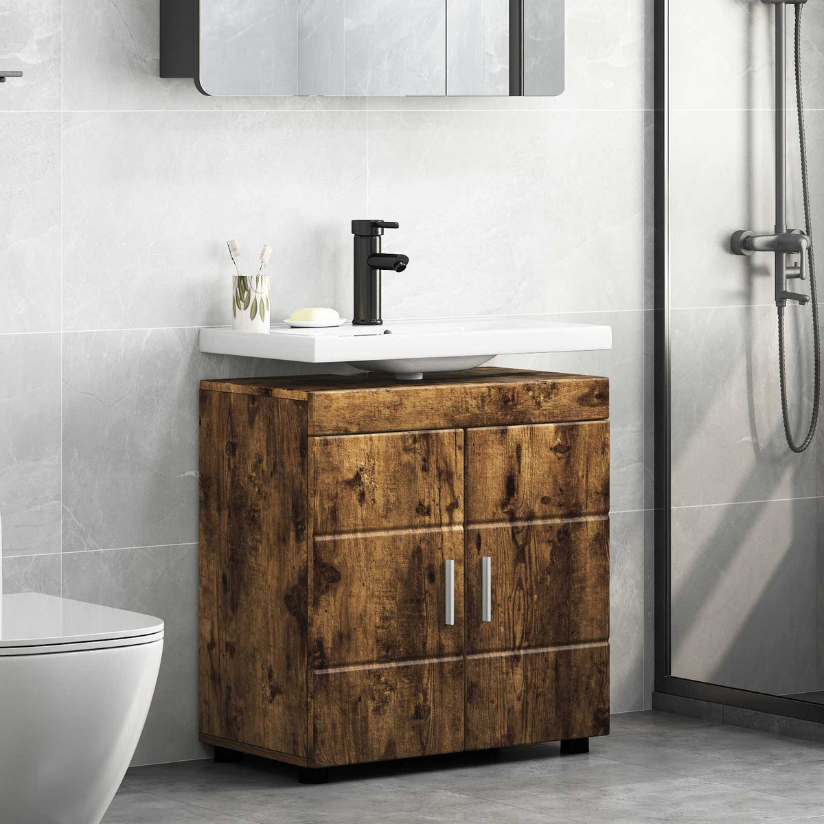 vidaXL Bathroom Cabinet Set TULUM Smoked Oak 60 x 34 x 63 cm