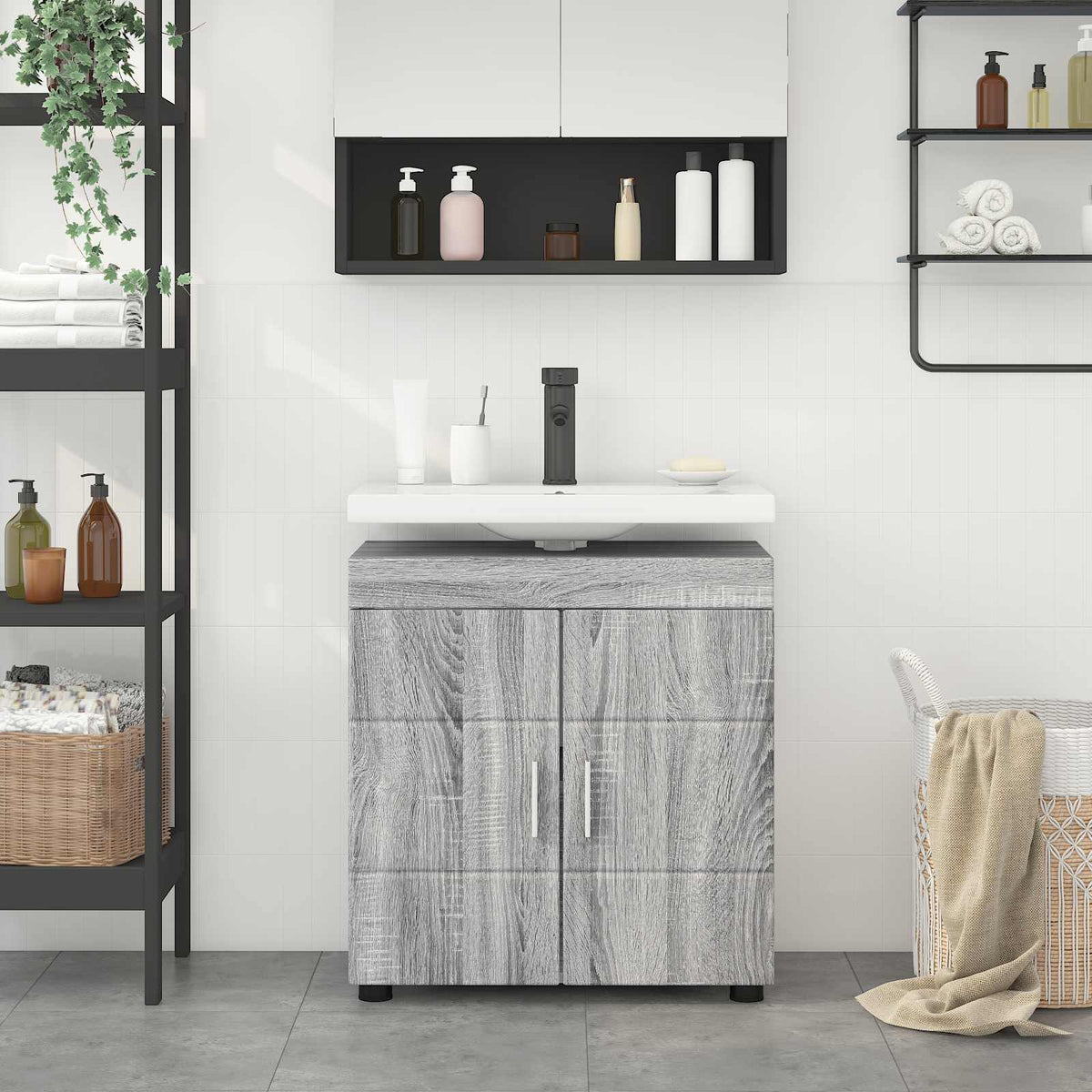 vidaXL Bathroom Cabinet Set TULUM Grey Sonoma 60 x 34 x 63 cm