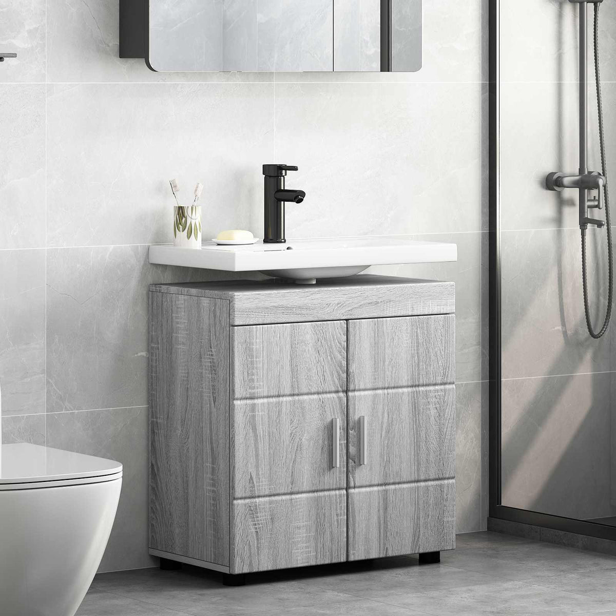 vidaXL Bathroom Cabinet Set TULUM Grey Sonoma 60 x 34 x 63 cm