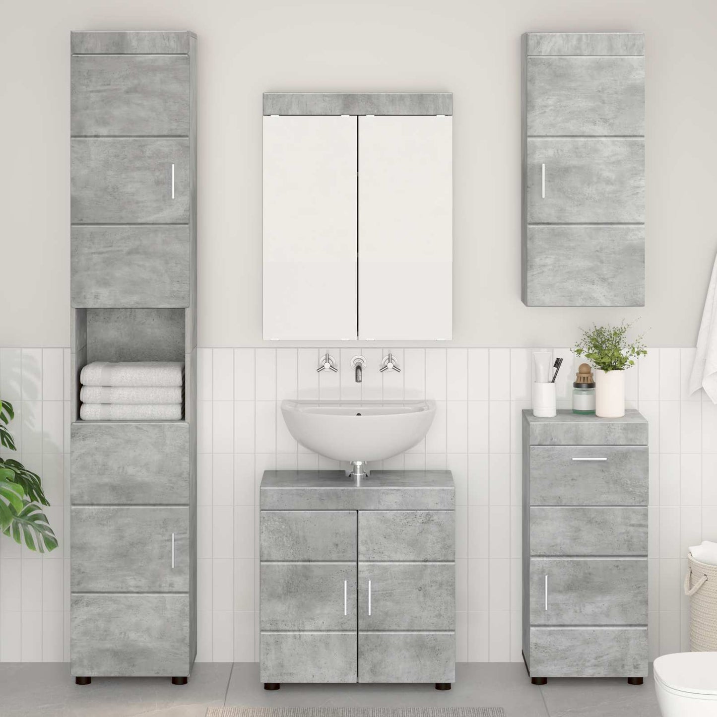 vidaXL Bathroom Wall Cabinet TULUM Concrete Grey 37 x 24.5 x 86 cm