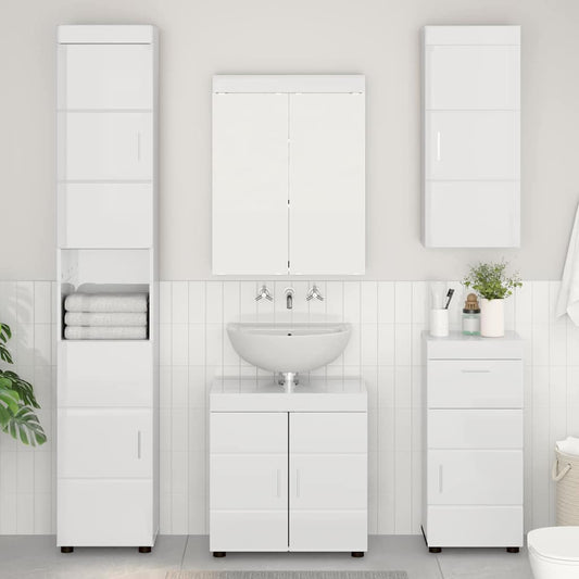 vidaXL Bathroom Wall Cabinet TULUM High Gloss White 37 x 24.5 x 86 cm
