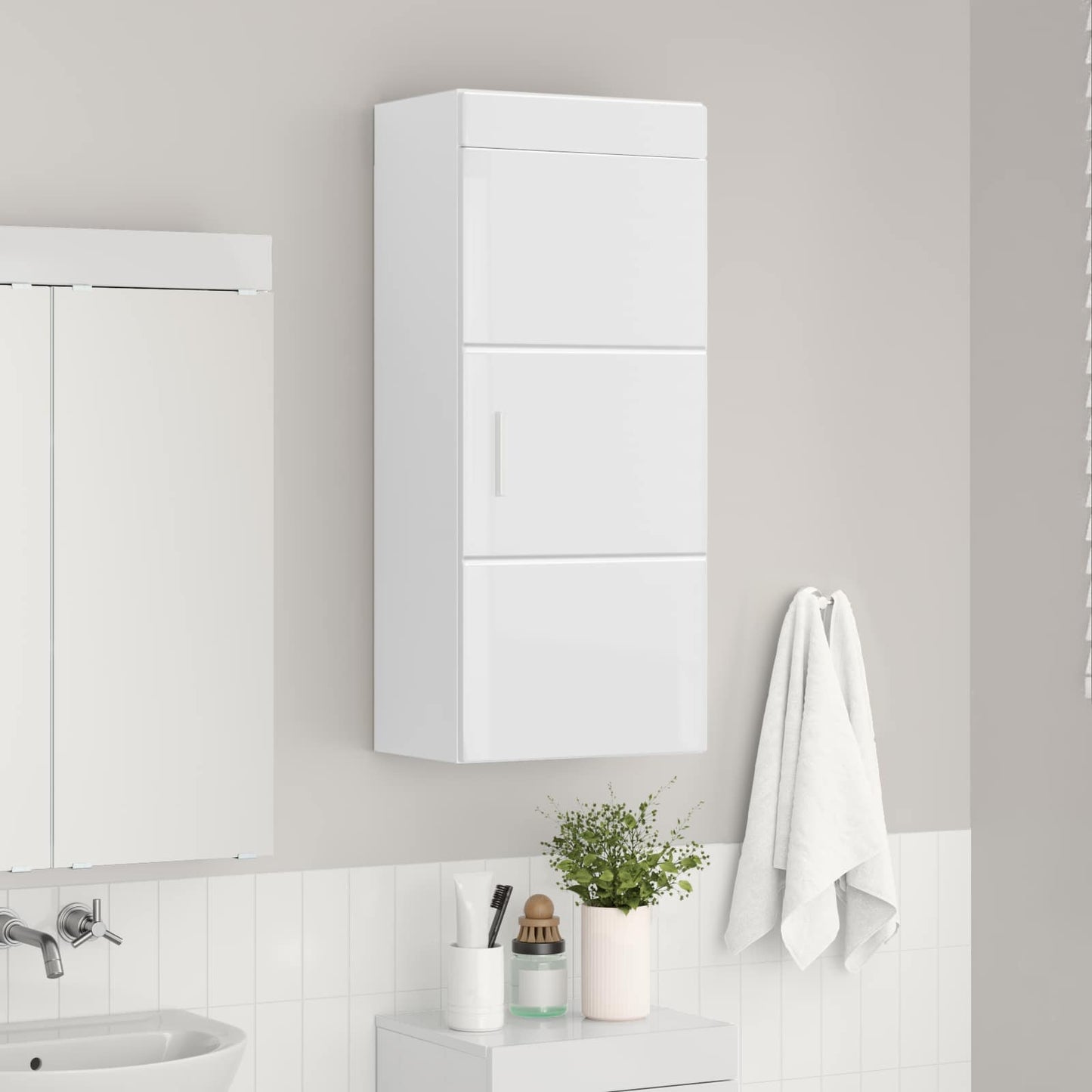 vidaXL Bathroom Wall Cabinet TULUM High Gloss White 37 x 24.5 x 86 cm