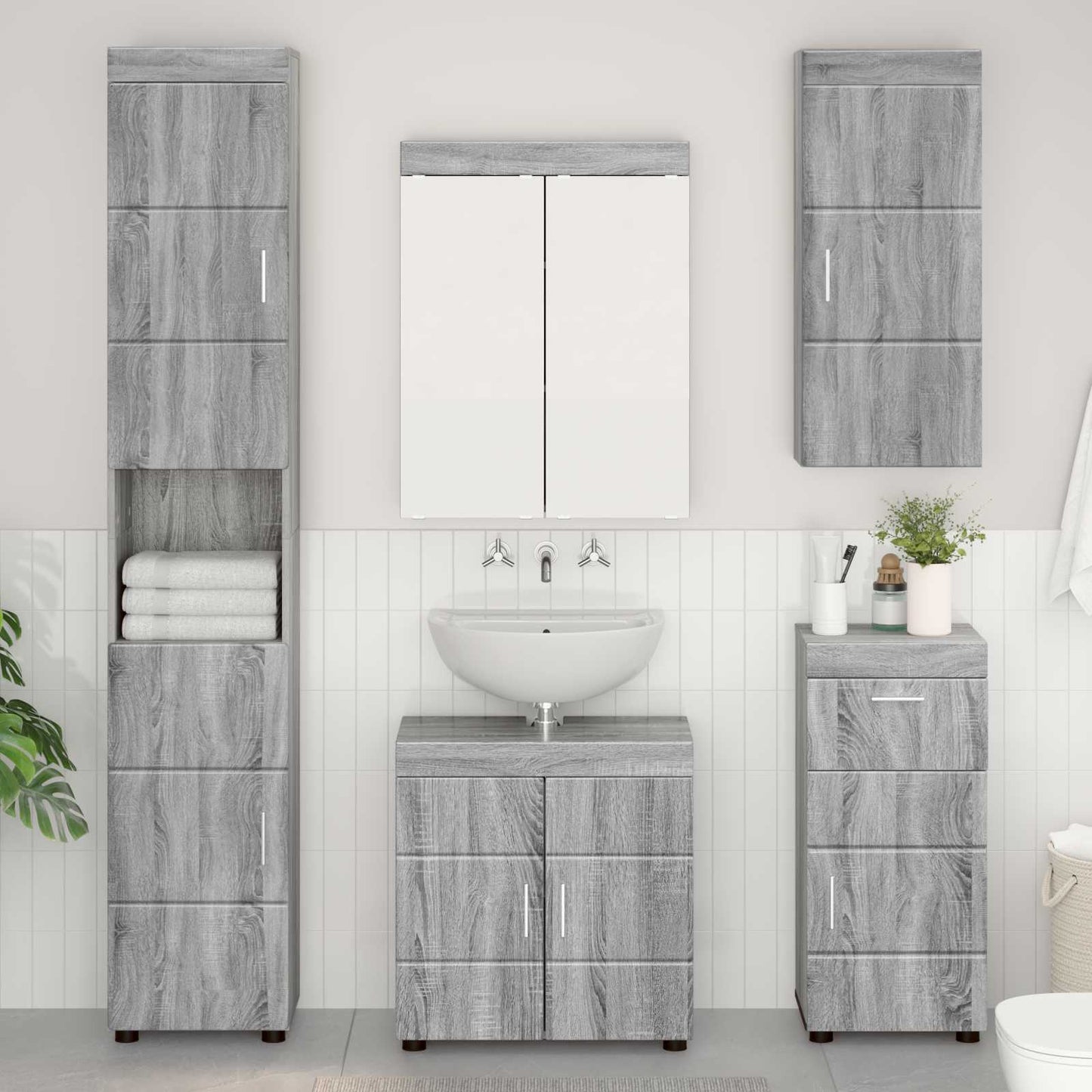 vidaXL Bathroom Wall Cabinet TULUM Grey Sonoma 37 x 24.5 x 86 cm