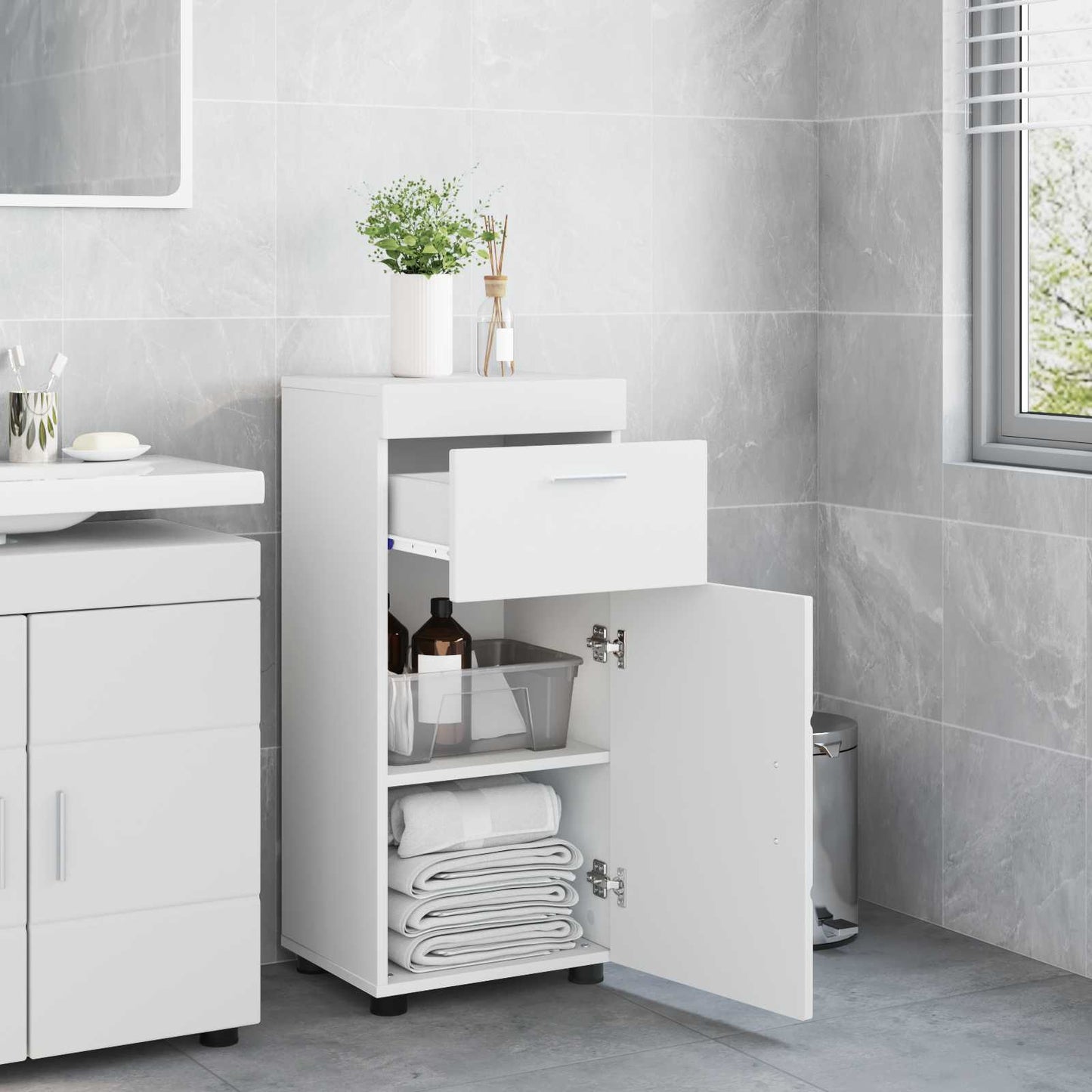 vidaXL Bathroom Cabinet Set with Drawer TULUM White 37 x 31.5 x 82 cm