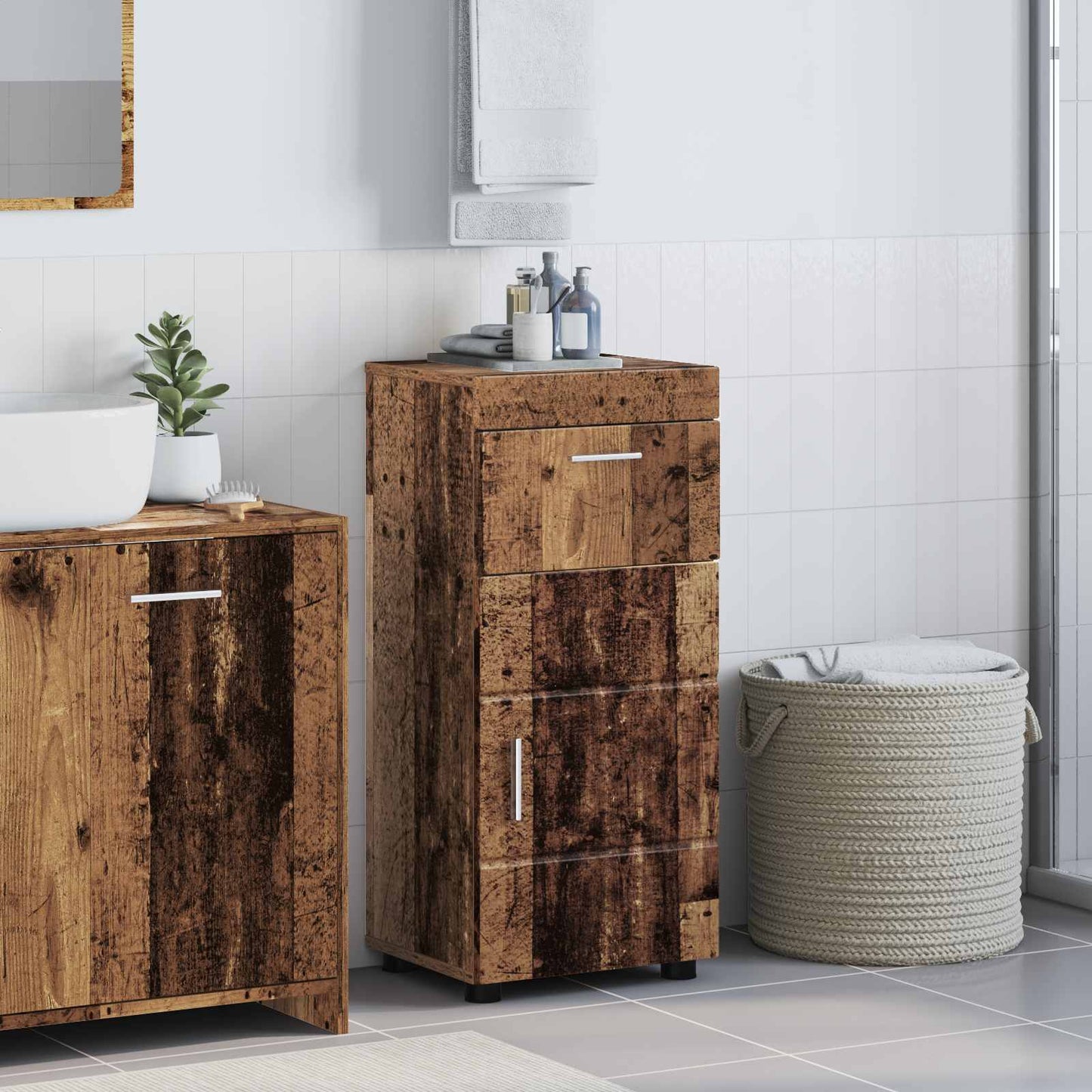vidaXL Bathroom Cabinet Set TULUM Old Wood 37 x 31.5 x 82 cm