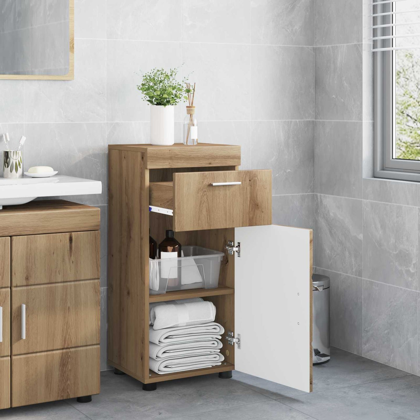 vidaXL Bathroom Cabinet Set TULUM Artisan Oak 37 x 31.5 x 82 cm