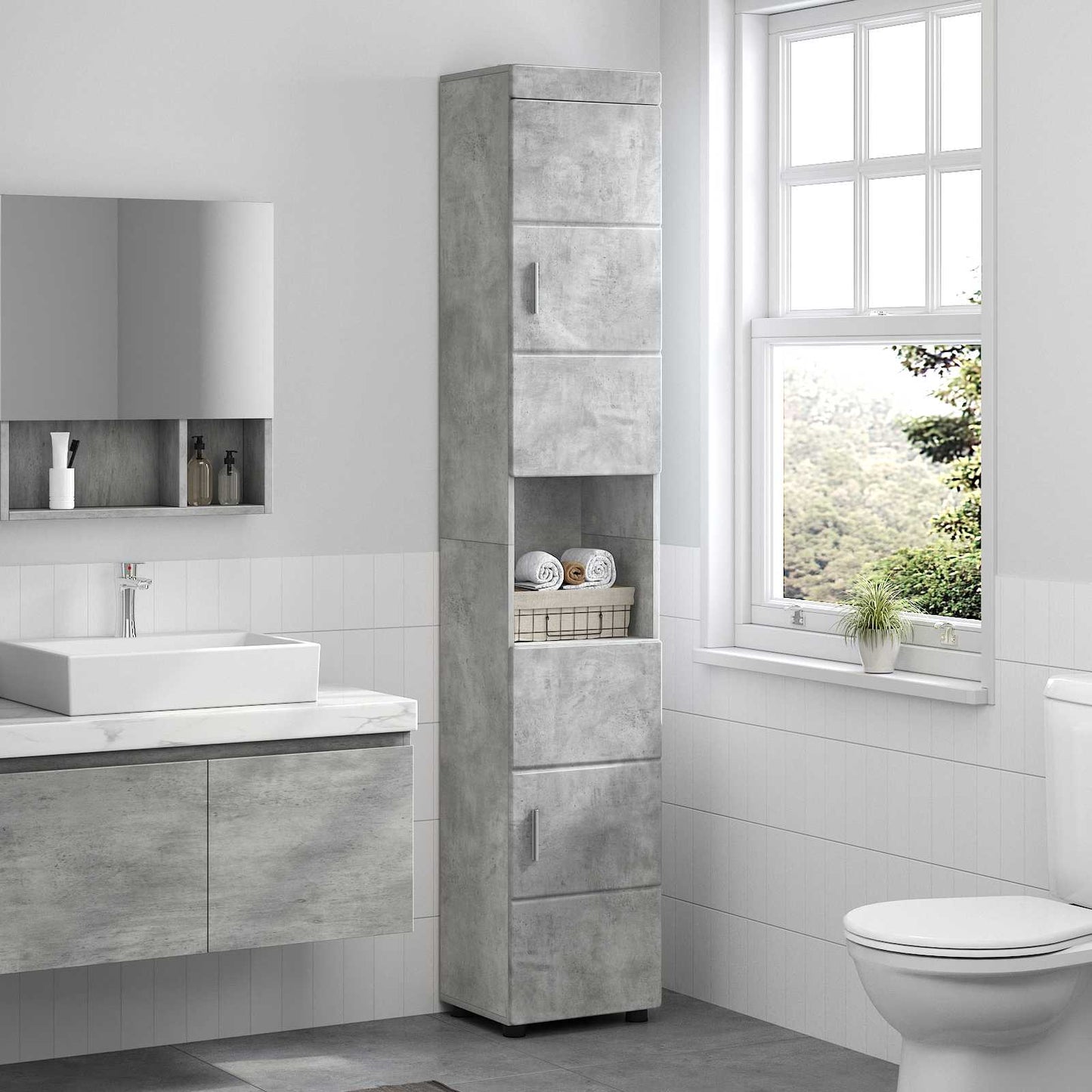 vidaXL Bathroom Cabinet Set TULUM Concrete Grey 37 x 31.5 x 203 cm