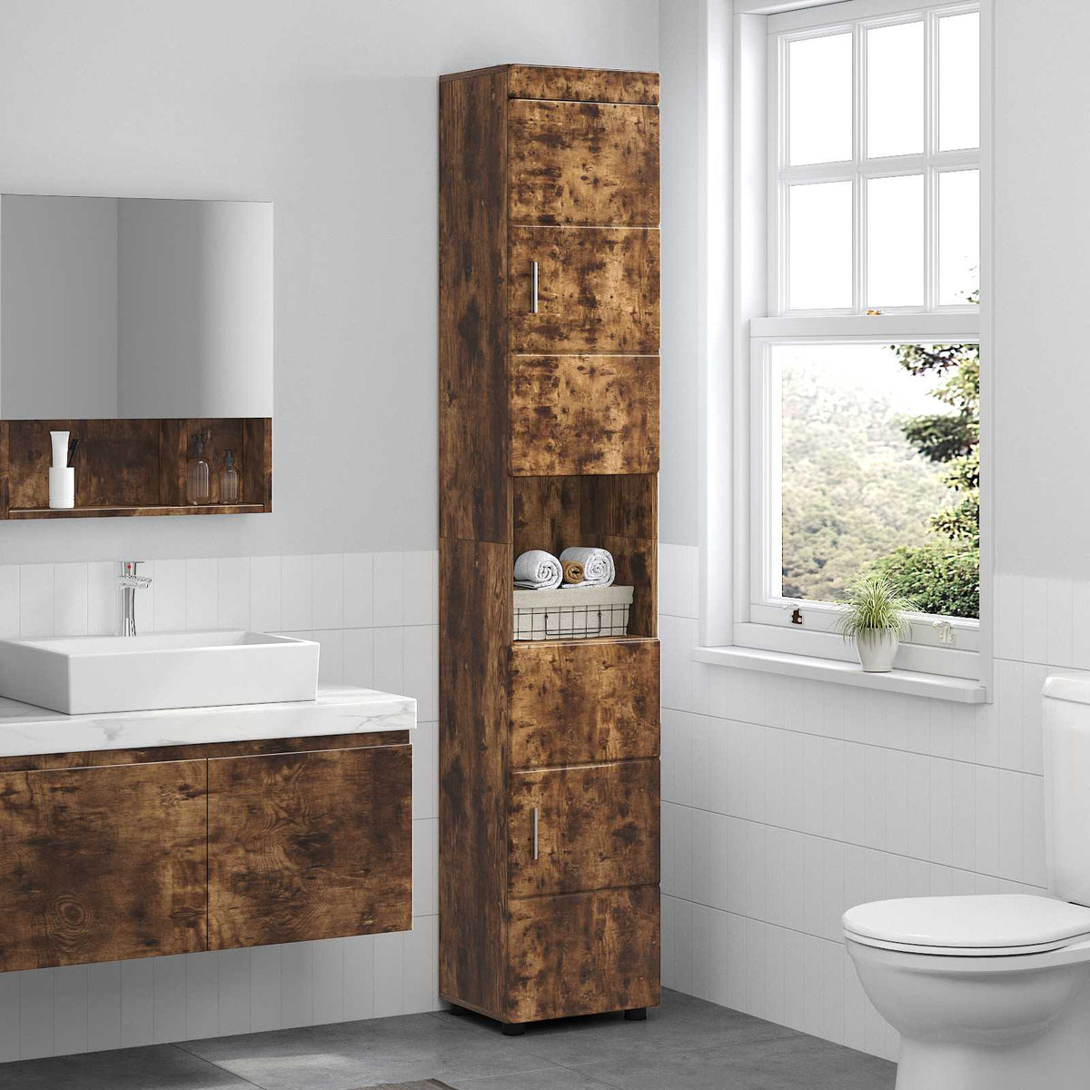 vidaXL Bathroom Cabinet Set TULUM Smoked Oak 37 x 31.5 x 203 cm